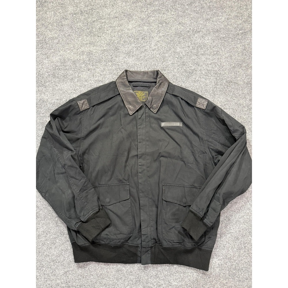 Cockpit USA A-2 Jacket‎ Mens 2XL Black Bomber Leather Collar Patriotic Lining